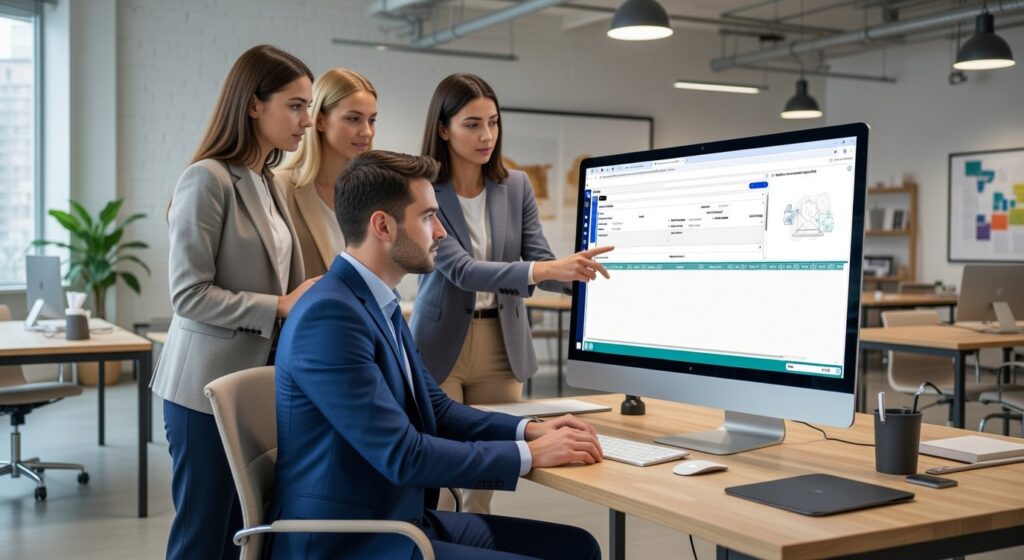 Equipo de trabajo utilizando el CRM de Netvy para el control de prospectos y ventas integradas a facturación SAT.
